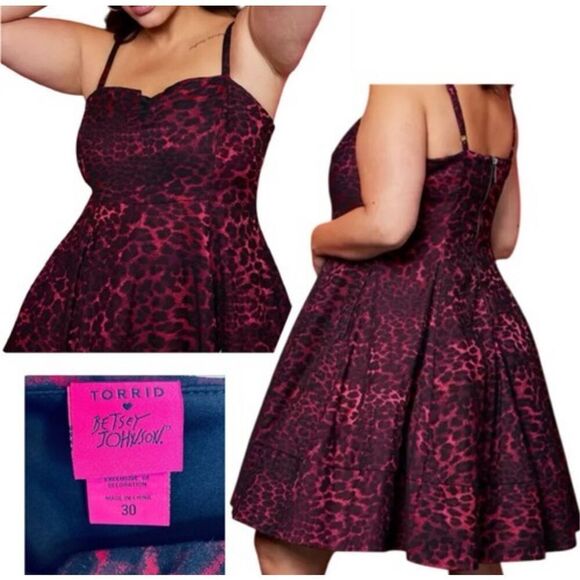 Torrid x Betsey Johnson pink leopard pinup girl fit & flare dress - Picture 3 of 9